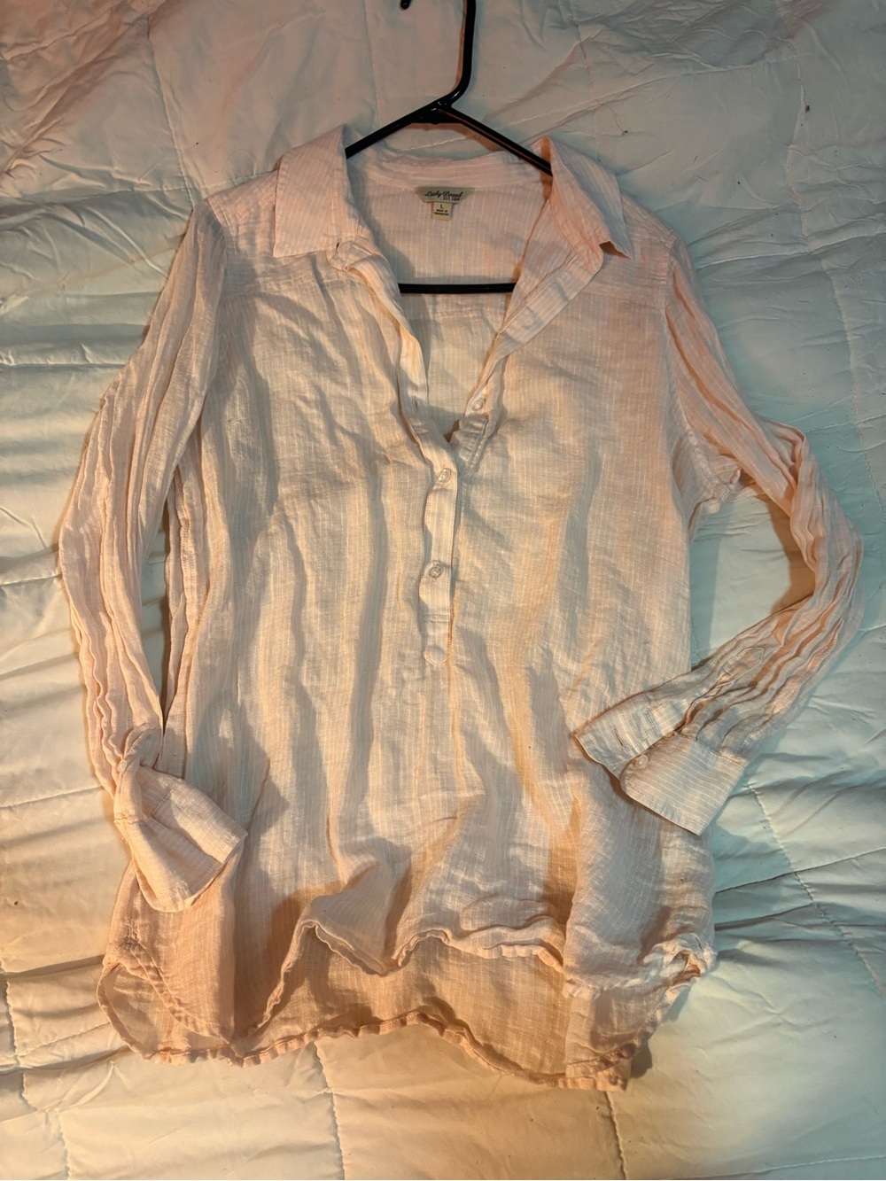 J. Jill Light Blue Embroidered Striped Cotton Blouse - Picture 8 of 8